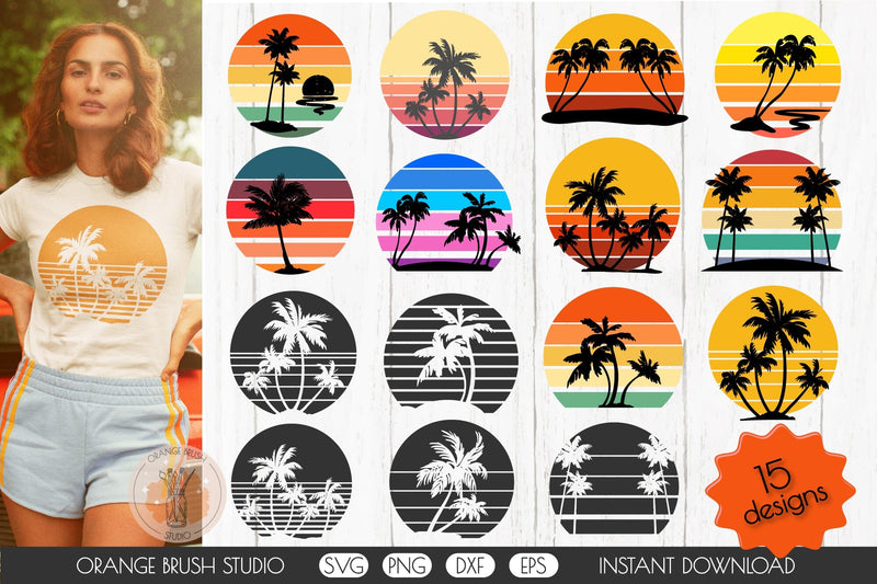 Retro Sunset Background Bundle 15 SVG Designs SVG OrangeBrushStudio 