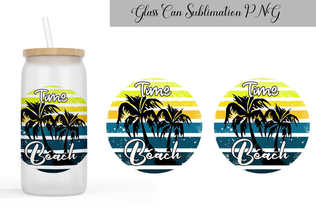 Retro Sunset Can Glass Sublimation | 16 Oz Glass Can Summer Sublimation WatercolorColorDream 