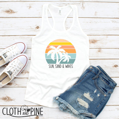 Retro Sunset. Sun, Sand and Waves SVG Cloth and Pine Designs 