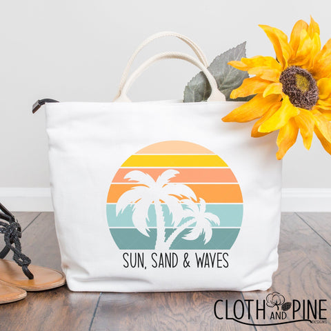 Retro Sunset. Sun, Sand and Waves SVG Cloth and Pine Designs 