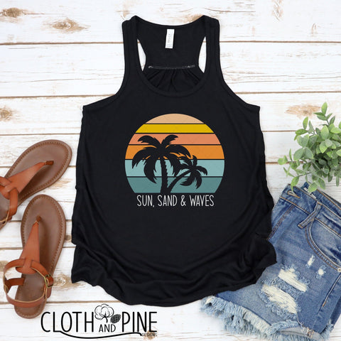 Retro Sunset. Sun, Sand and Waves SVG Cloth and Pine Designs 