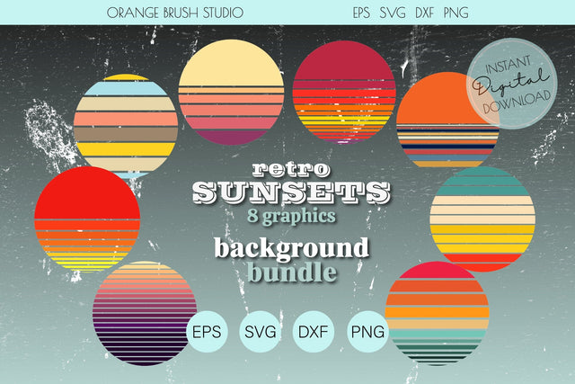 Retro Sunsets SVG Background Bundle 8 in 1 SVG OrangeBrushStudio 