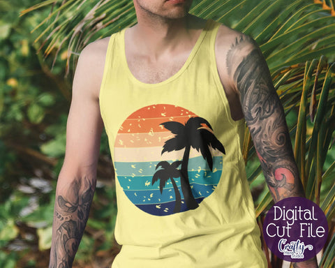 Retro Svg - Summer Silhouette - Palm Trees - Beach - Sun SVG Crafty Mama Studios 