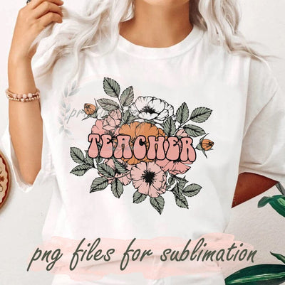 Retro Teacher Design Png, Retro Floral Png, Teacher Sublimation Png, Teacher Life Png, Teacher Flower Digital Design, Instant Download Sublimation PrintingLife 