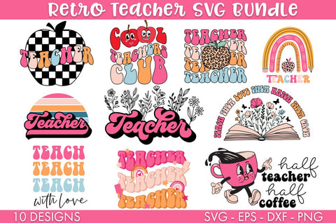 Retro Teacher SVG Bundle PNG SVG Freeling Design House 