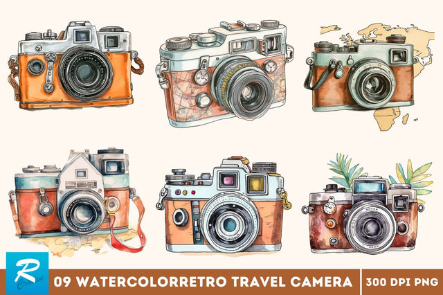 Retro Travel Camera Clipart Bundle Sublimation Regulrcrative 
