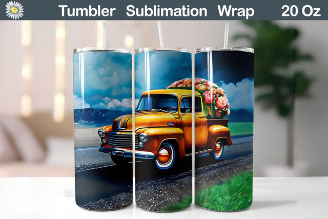 Retro Truck Floral Tumbler | Watercolor Vintage Truck Tumbler Sublimation WatercolorColorDream 
