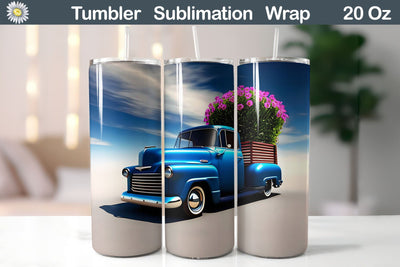 Retro Truck Flowers Tumbler | Vintage Truck Tumbler Sublimation WatercolorColorDream 