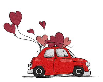 Retro Truck with Balloons Embroidery Design, Valentine's Day Embroidery File, 4 sizes, Instant Download Embroidery/Applique DESIGNS Nino Nadaraia 