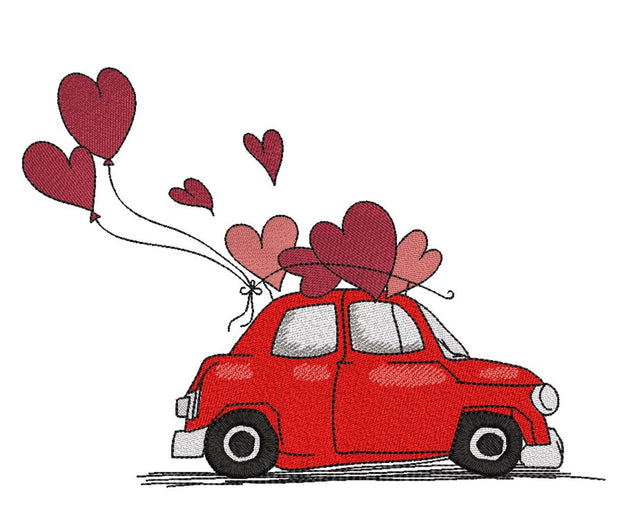 Retro Truck with Balloons Embroidery Design, Valentine's Day Embroidery File, 4 sizes, Instant Download Embroidery/Applique DESIGNS Nino Nadaraia 