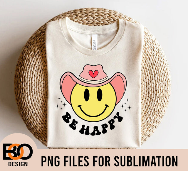 Retro Valentine Be Bappy Cowboy Smiley Face PNG, Happy Face Cowboy Hat Png Sublimation Download Sublimation BOO-design 