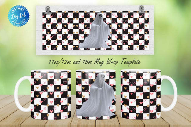 Retro Valentine s Ghost 11, 12 & 15 Oz Mug Sublimation Sublimation Regulrcrative 