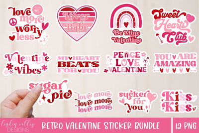 Retro Valentine Sticker Bundle-Valentine Sticker PNG Bundle Sublimation Linden Valley Designs 