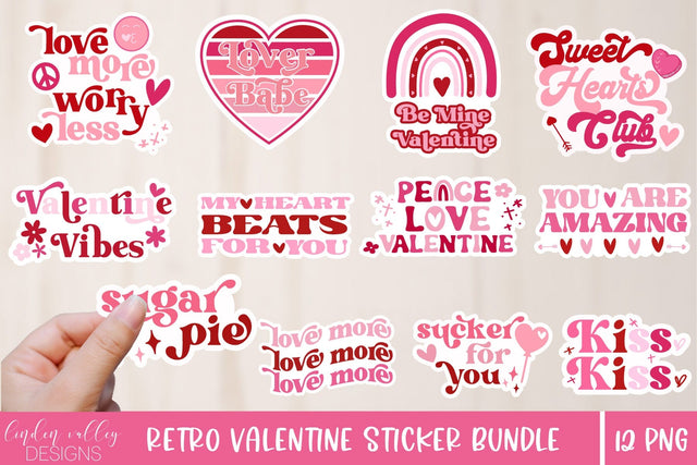Retro Valentine Sticker Bundle-Valentine Sticker PNG Bundle Sublimation Linden Valley Designs 