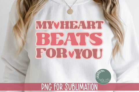 Retro Valentine Sublimation Design-Heart Beats For You PNG Sublimation Linden Valley Designs 
