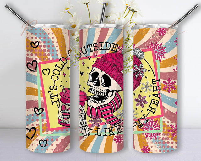 Retro Valentines 20oz Tumbler Png, It's Cold Outside Like My Heart Design Png, Valentines Skeleton Tumbler Design, Valentine Day Sublimation Design, Digital Download Sublimation PixelChick 
