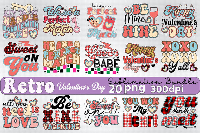 Retro Valentines Day Sublimation Bundle Sublimation SVGArt 