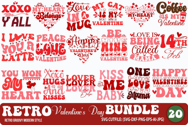Retro Valentines SVG Bundle, Retro Valentine Designs svg, Valentine Shirts svg, Cute Valentines svg, Love, Cut File Cricut, Heart svg Design SVG Blessedprint 