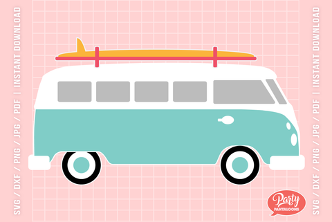 RETRO VAN WITH SURFBOARD | summer, beach vibes, surfing SVG SVG Partypantaloons 
