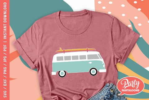 RETRO VAN WITH SURFBOARD | summer, beach vibes, surfing SVG SVG Partypantaloons 