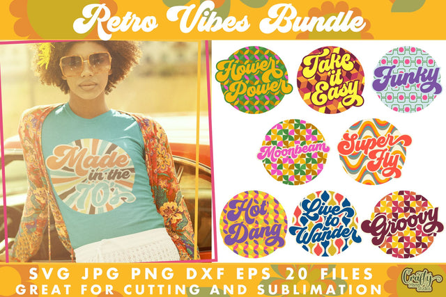 Retro Vibes 70s Svg Bundle | 20 Groovy Sayings Shirt Designs SVG Crafty Mama Studios 