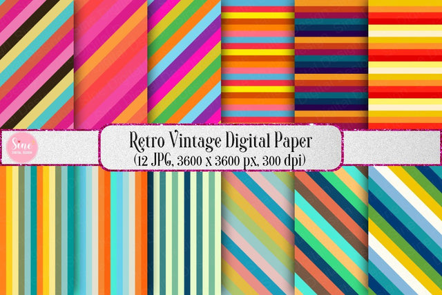 Retro Vintage Digital Papers Backgrounds Set Digital Pattern SineDigitalDesign 