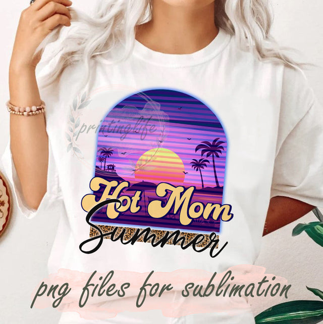 Retro Vintage Hot Mom Summer Time Sublimation PNG Files Instant Download, Hot Mom Summer Png,Summer Png,Mom Beach Png, Mom Summer Sublimation Png Sublimation PrintingLife 