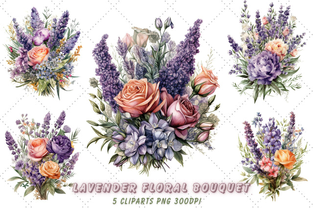 Retro Watercolor Lavender Floral Bouquet Sublimation FloridPrintables 