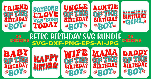 Retro / Wavy Birthday SVG Bundle SVG Syaman 