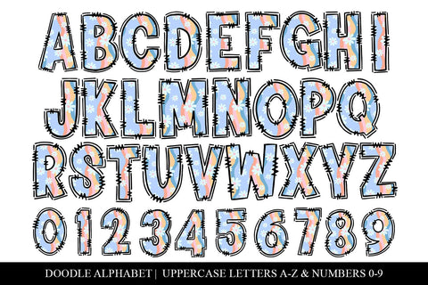 Retro Wavy Daisy Hand Drawn Doodle Letter Alphabet Set Sublimation BijouBay 