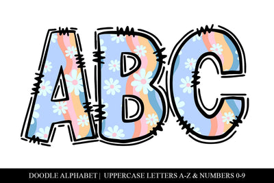 Retro Wavy Daisy Hand Drawn Doodle Letter Alphabet Set Sublimation BijouBay 
