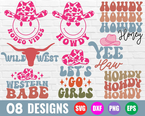 Retro Western SVG Bundle, Howdy SVG, Cowboy Smiley Face SVG, Cowboy SVG, Cowgirl SVG, Western Quote SVG, PNG, DXF SVG GraphicsTreasures 