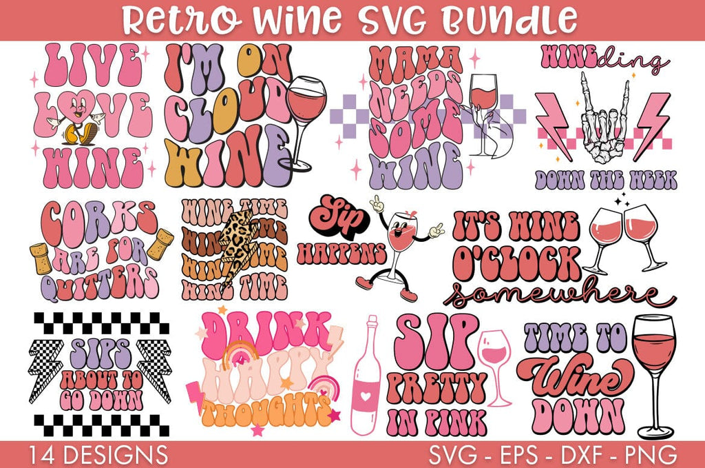 Retro Wine SVG Bundle PNG - So Fontsy