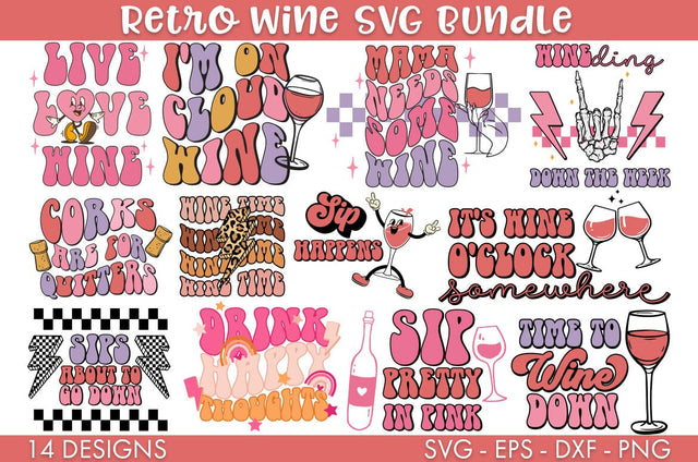 Retro Wine SVG Bundle PNG SVG Freeling Design House 