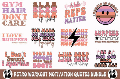 Retro Workout Motivation Quotes Bundle SVG SVGista 