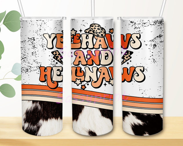 Retro Yeehaw And Hell Haws Tumbler Design, Cowboy Tumbler Png, Cowhide Tumbler Wrap, Country Music Sublimation Design, Digital Download Sublimation sassyprint 