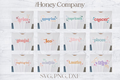 Retro Zodiac SVG Bundle Boho Style Hand Lettered SVG The Honey Company 