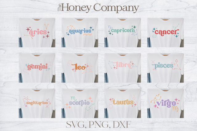 Retro Zodiac SVG Bundle Boho Style Hand Lettered SVG The Honey Company 
