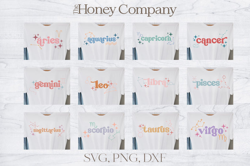 Retro Zodiac SVG Bundle Boho Style Hand Lettered SVG The Honey Company 