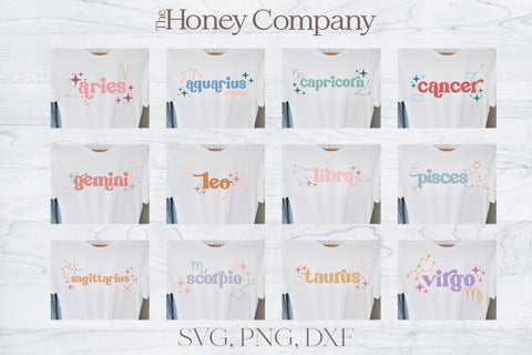 Retro Zodiac SVG Bundle Boho Style Hand Lettered SVG The Honey Company 