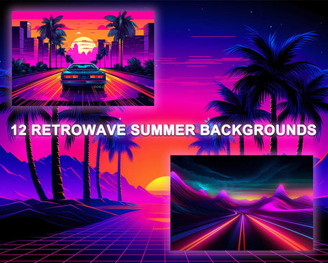 Retrowave Summer Background, Palm Tree, Car, Sunset, JPG Sublimation nikola 