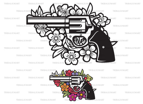 Revolver and flowers SVG TribaliumArtSF 