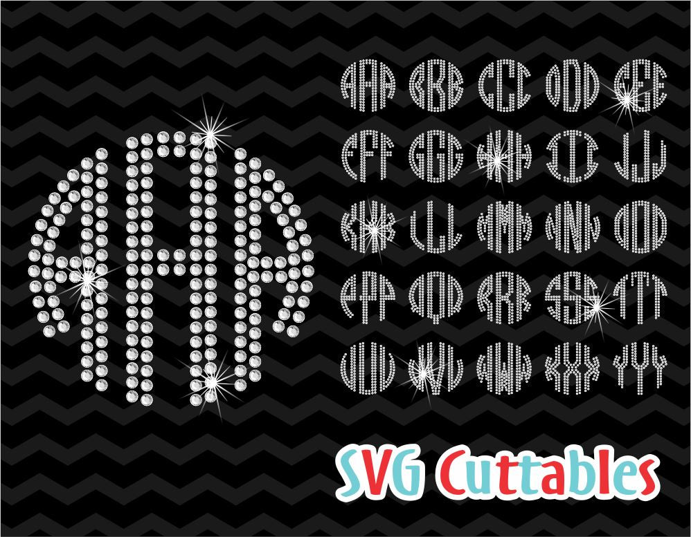 Rhinestone 3 inch circle monogram font - So Fontsy