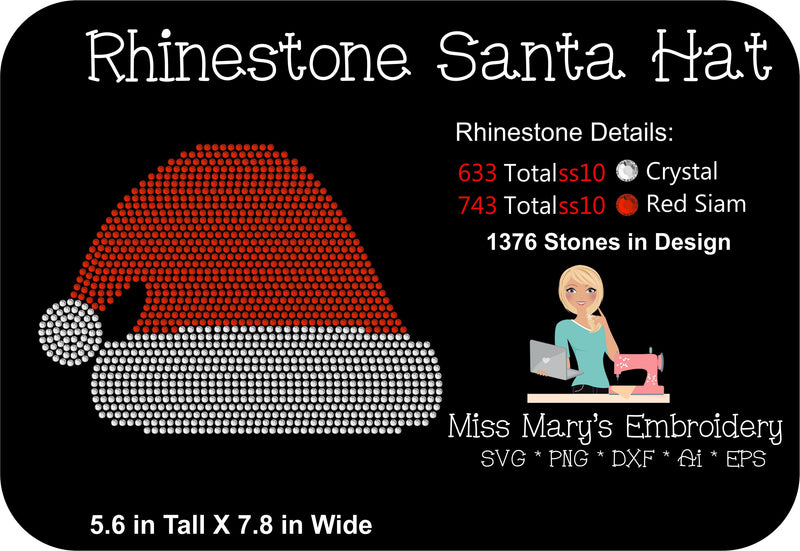 Rhinestone Santa Hat SVG MissMarysEmbroidery 