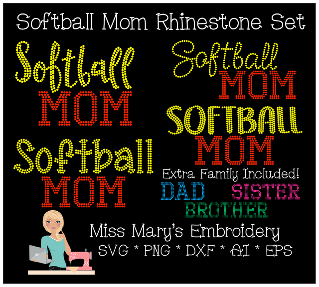 Rhinestone Softball Mom Set SVG MissMarysEmbroidery 