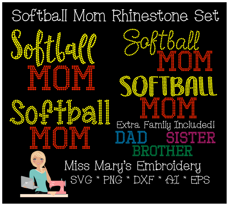 Rhinestone Softball Mom Set SVG MissMarysEmbroidery 