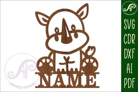 Rhino Name sign svg laser cut template, wall art SVG APInspireddesigns 