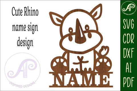 Rhino Name sign svg laser cut template, wall art SVG APInspireddesigns 