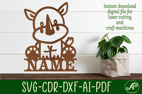 Rhino Name sign svg laser cut template, wall art SVG APInspireddesigns 