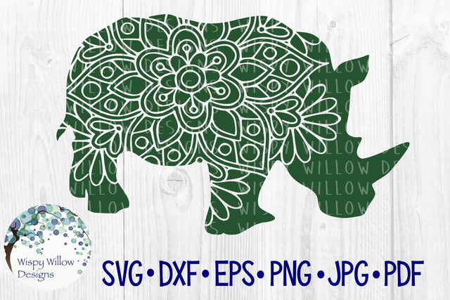 Rhinoceros Floral Mandala SVG Wispy Willow Designs 